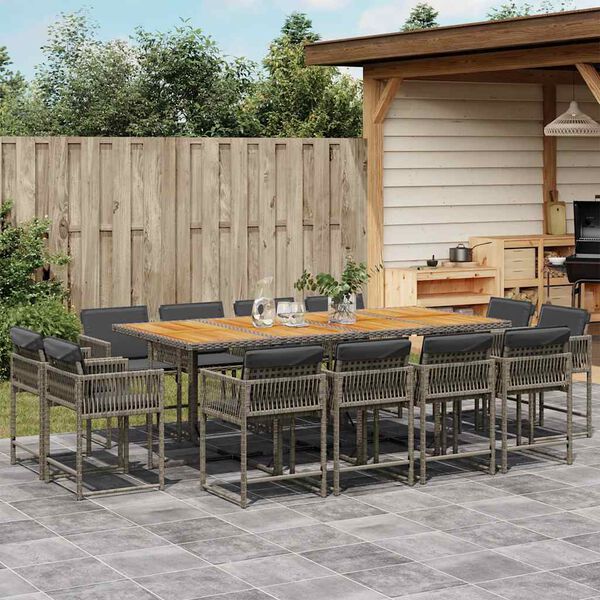 vidaXL Set da Pranzo da Giardino 13pz con Cuscini Grigio in Polyrattan