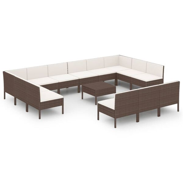 vidaXL Set Divani da Giardino 14 pz con Cuscini in Polyrattan Marrone