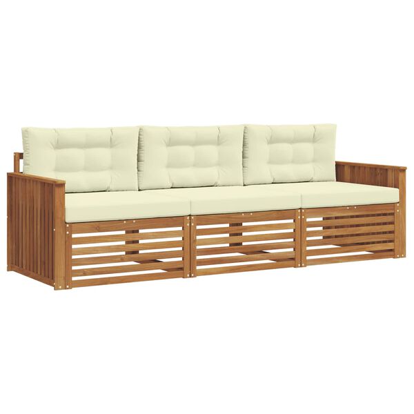 vidaXL Set di divani da esterno con cuscino 3 pcs Naturale e Crema