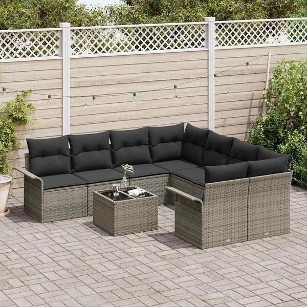 vidaXL Set Divano da Giardino con cuscino 9 pcs Grigio polyrattan