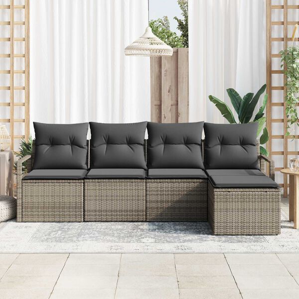 vidaXL Set di divani con cuscino 5 pcs Grigio polyrattan
