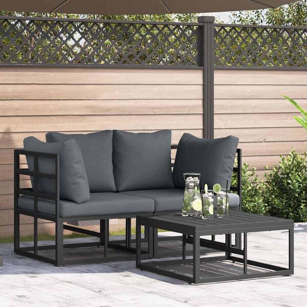 vidaXL Set Divano da Giardino 3 pcs Nero Metallo