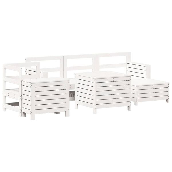 vidaXL Set Divani da Giardino 7 pz Bianco in Legno Massello di Pino