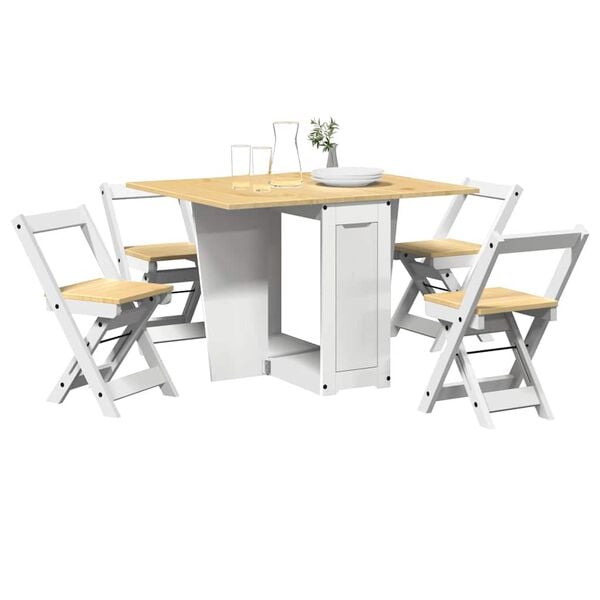 vidaXL Set da Pranzo 5 pz Corona Pieghevole Bianco in Legno di Pino