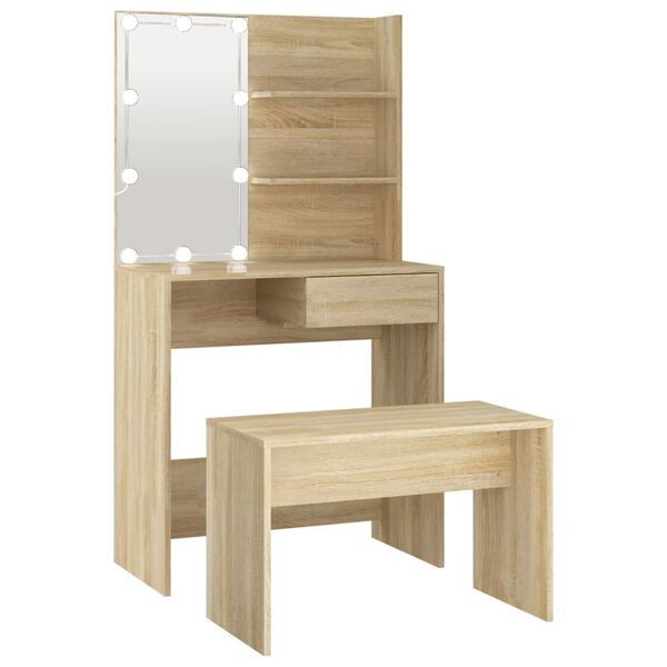 vidaXL Set Tavolo da Toeletta con LED Rovere Sonoma Legno Multistrato
