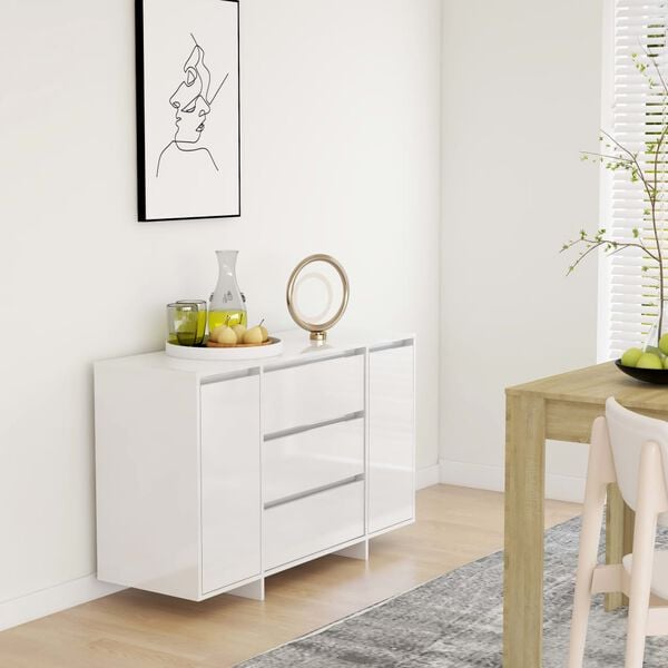 vidaXL Credenza con 3 Cassetti Bianco Lucido 120x41x75cm in Truciolato