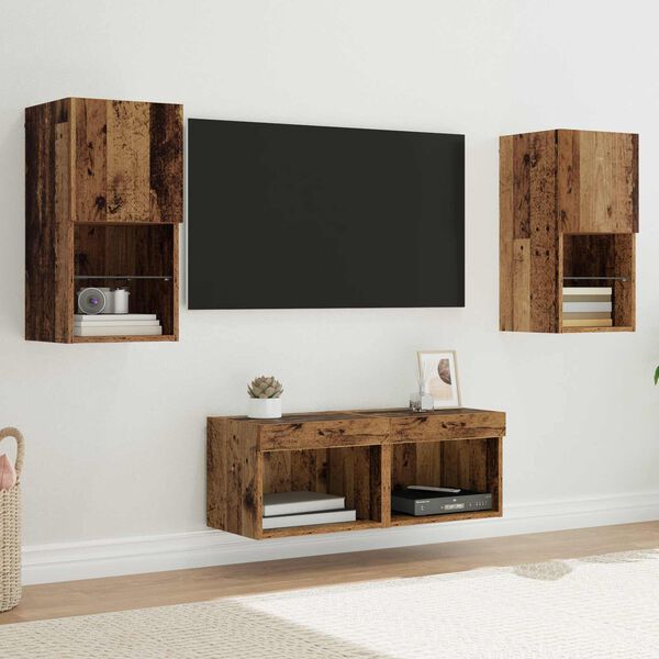vidaXL Mobiletti TV da Parete 4 pcs Legno vecchio 30,5 x 30 x 60 cm