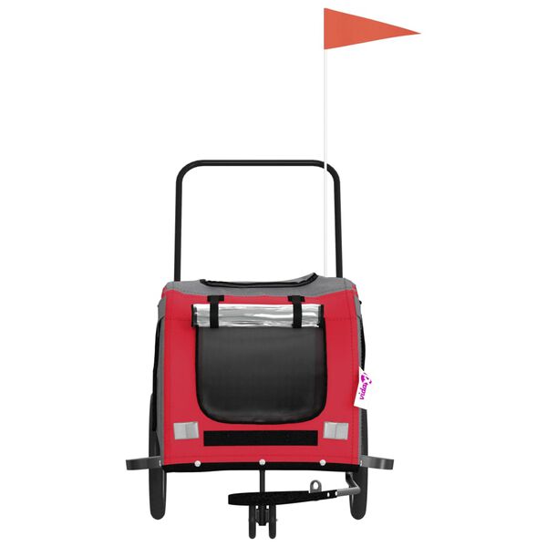 vidaXL Rimorchio da Bici per Animali Rosso e Grigio Oxford e Ferro