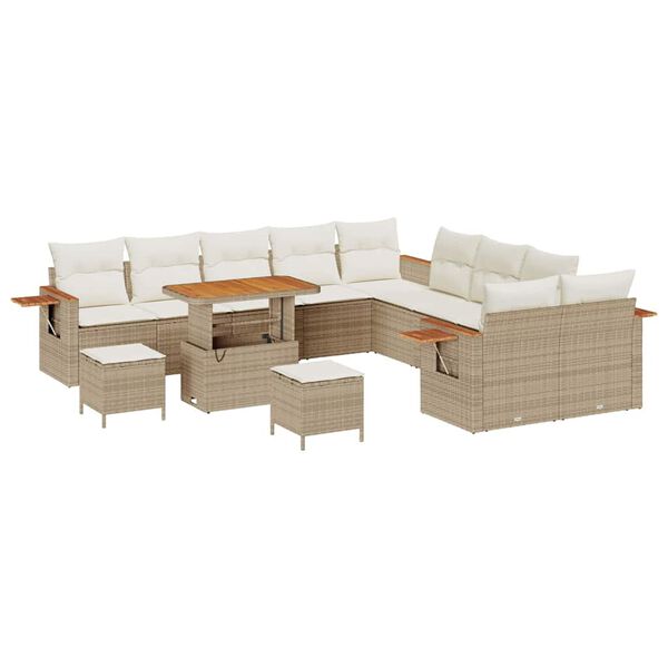 vidaXL Set Divano da Giardino con cuscino 13 pcs Beige Poly Rattan