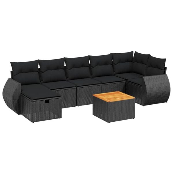 vidaXL Set Divani da Giardino con Cuscini 8 pz Nero in Polyrattan