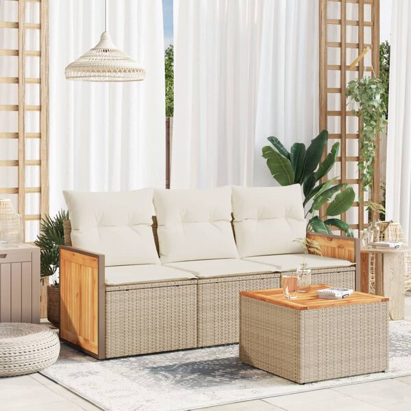 vidaXL Set Divano da Giardino 4 pz con Cuscini Beige in Polyrattan