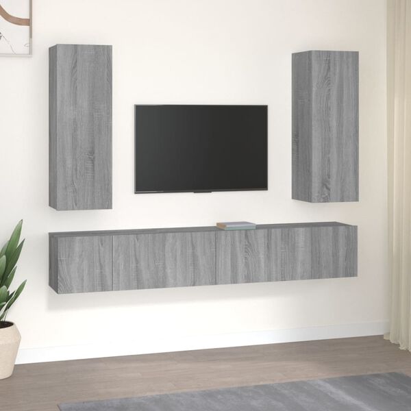 vidaXL Set di Mobili Porta TV 5 pz Grigio Sonoma in Legno Multistrato