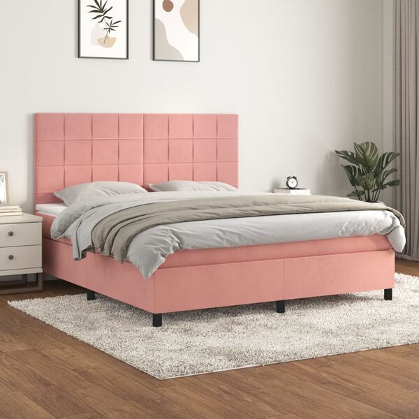 vidaXL Giroletto a Molle con Materasso Rosa 180x200 cm in Velluto