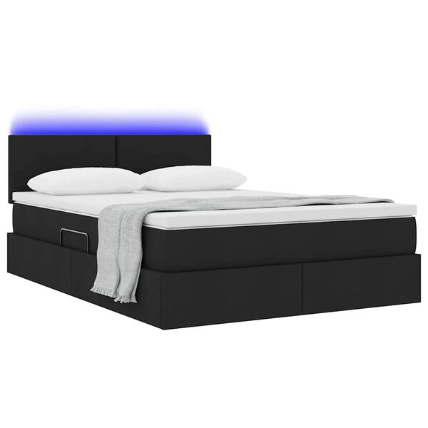 vidaXL Letto con contenitore e LED Nero 140 x 190 cm Poliestere