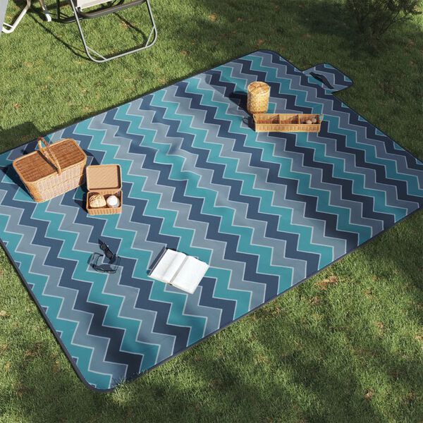 vidaXL Tovaglia da Picnic Pieghevole A Onde Blu 200x150 cm in Velluto