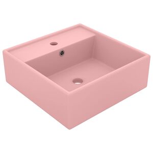 vidaXL Lavabo Troppopieno Quadrato Rosa Opaco 41x41cm Ceramica