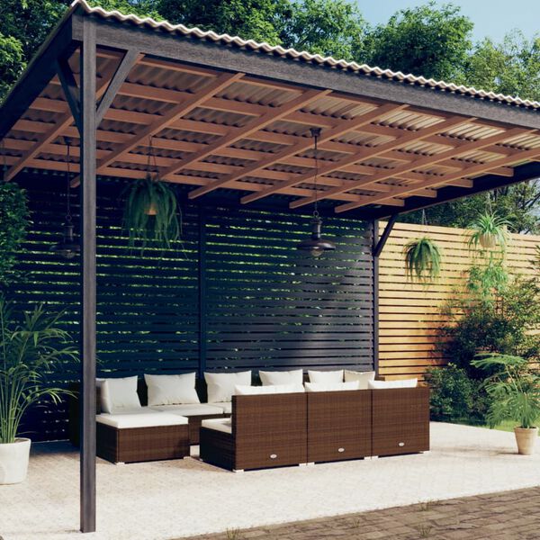 vidaXL Set Divani da Giardino 10 pz con Cuscini in Polyrattan Marrone
