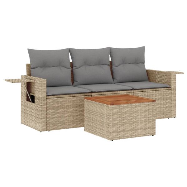 vidaXL Set Divano da Giardino 4 pz con Cuscini Beige Misto Polyrattan
