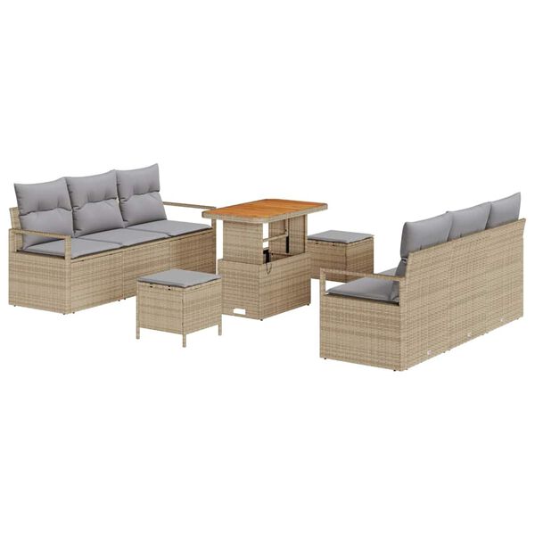 vidaXL Set Divano da Giardino con cuscino 9 pcs Beige polyrattan
