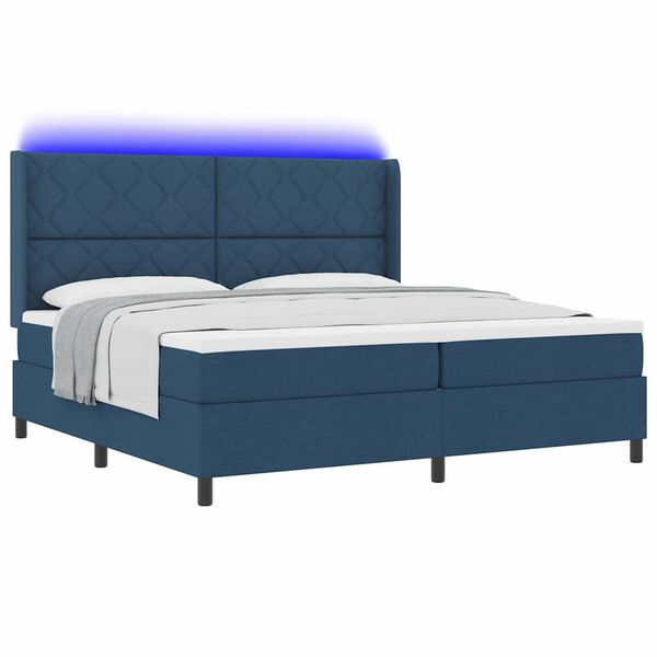 vidaXL Letto a Sorgente LED con materasso Blu 200 x 200 cm Tessuto