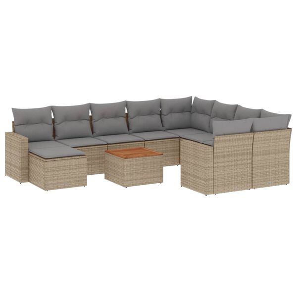 vidaXL Set Divano da Giardino 11 pz con Cuscini Beige Misto Polyrattan