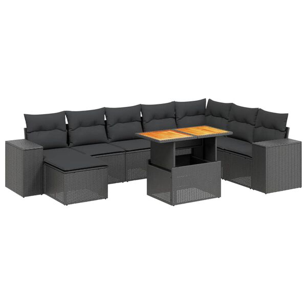 vidaXL Set Divani da Giardino 9 pz con Cuscini Nero in Polyrattan