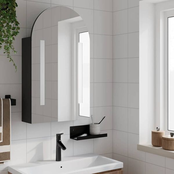 vidaXL Armadietto Bagno con Specchio e LED ad Arco Nero 42x13x70 cm