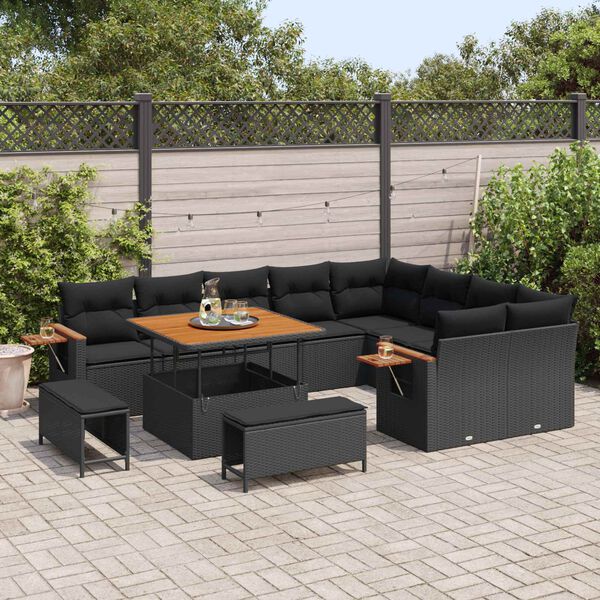 vidaXL Set Divano da Giardino con cuscino 13 pcs Nero polyrattan