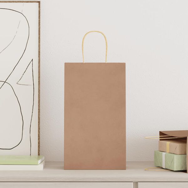 vidaXL Sacchetti di Carta 250 pz con Manici Marrone 21x11x36 cm