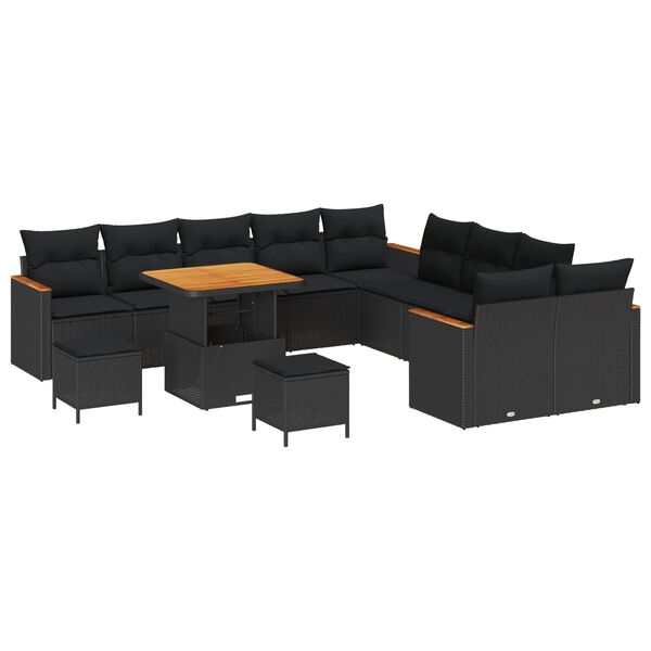 vidaXL Set Divano da Giardino 13 pcs Nero polyrattan