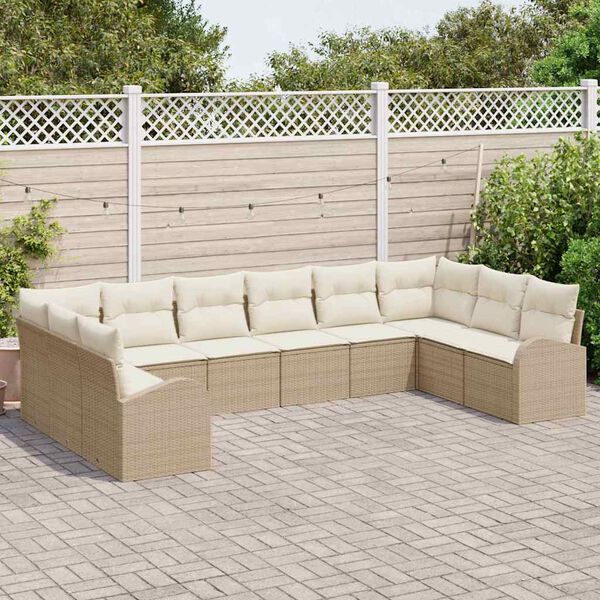 vidaXL Set Divano da Giardino 10 pcs Beige e Bianco polyrattan