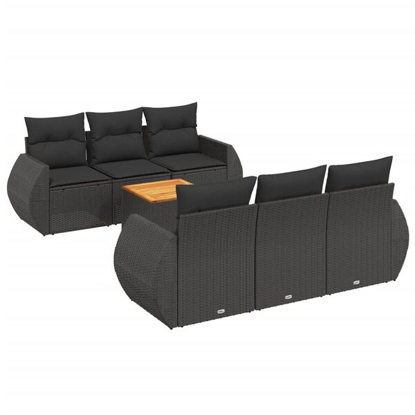 vidaXL Set Divani da Giardino con Cuscini 7pz Nero Polyrattan
