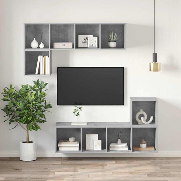 vidaXL Mobile TV a Parete Grigio Cemento 37x37x107cm Legno Multistrato