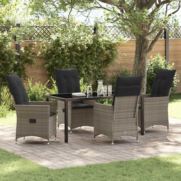 vidaXL Set da Pranzo per Giardino con cuscino 5 pcs Grigio Poly Rattan