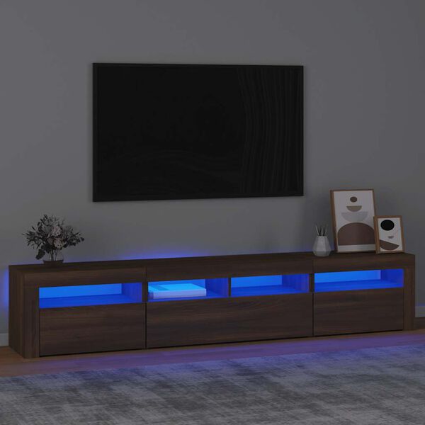 vidaXL Mobile Porta TV con Luci LED Rovere Marrone 210x35x40 cm