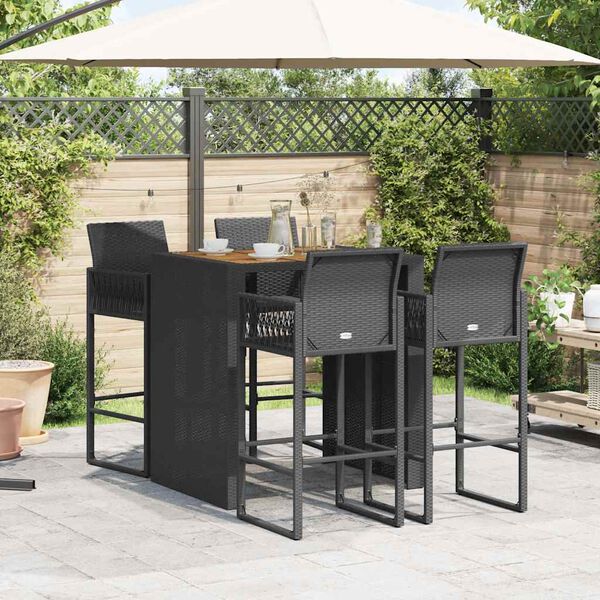 vidaXL Set Bar da Giardino 5pz senza Cuscini Nero in Polyrattan Acacia