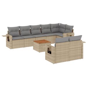 vidaXL Set Divano da Giardino 9 pz con Cuscini Beige in Polyrattan