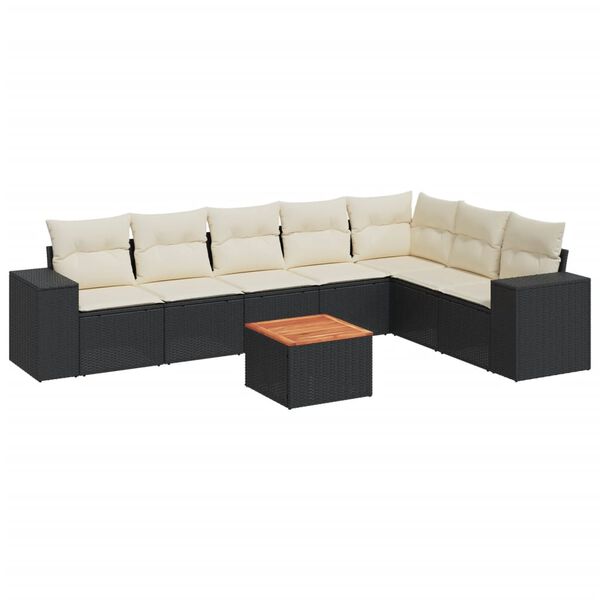 vidaXL Set Divani da Giardino con Cuscini 8 pz Nero in Polyrattan