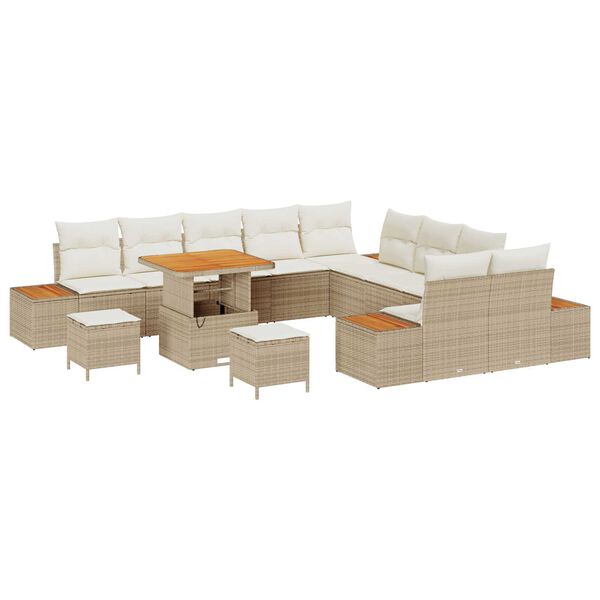 vidaXL Set Divano da Giardino con cuscino 13 pcs Beige Poly Rattan
