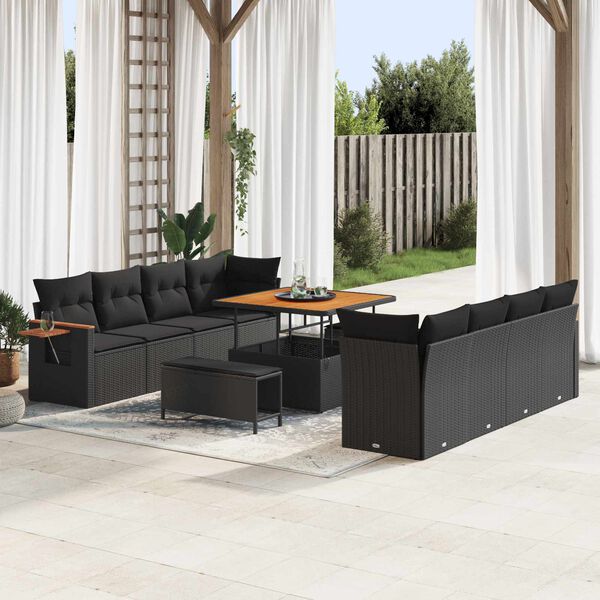 vidaXL Set Divano da Giardino con cuscino 12 pcs Nero polyrattan