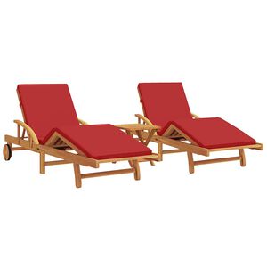 vidaXL Lettino da sole 3 pz Legno di Acacia Massello Rosso