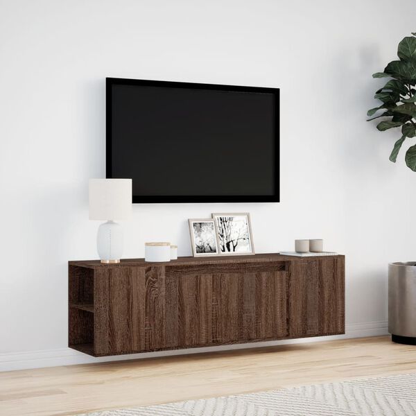 vidaXL Mobile TV a Parete con Luci LED Rovere Marrone 135x31x39,5 cm