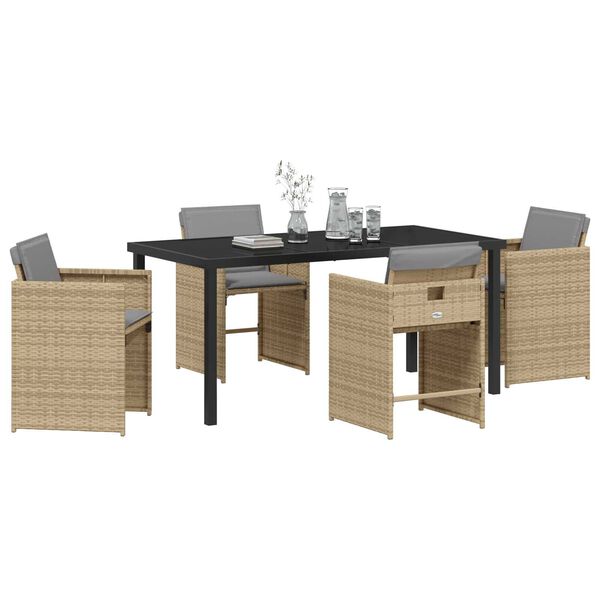vidaXL Set da Pranzo per Giardino con cuscino 5 pcs Beige polyrattan
