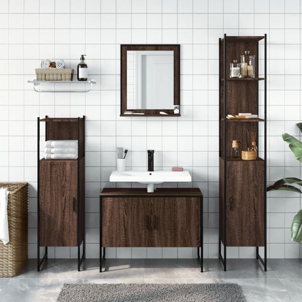 vidaXL Set Mobili da Bagno 4 pz Rovere Marrone in Legno Multistrato