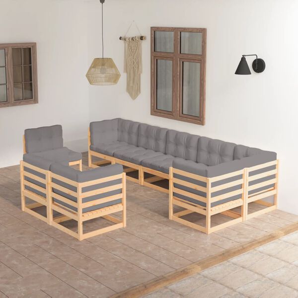 vidaXL Set Salotto Giardino 9 pz Cuscini Antracite Legno Massello Pino