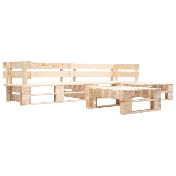 vidaXL Divani da Giardino su Pallet 4 pz Cuscini Sabbia in Legno