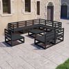 vidaXL Set Divani da Giardino 10 pz Nero in Legno Massello di Pino