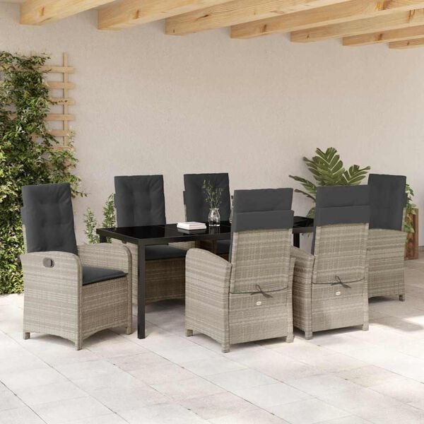 vidaXL Set da Pranzo per Giardino 7 pcs Grigio chiaro polyrattan