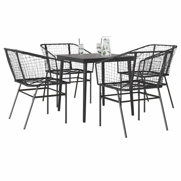 vidaXL Set Mobili da Pranzo per Giardino 5 pz Nero Polyrattan Vetro
