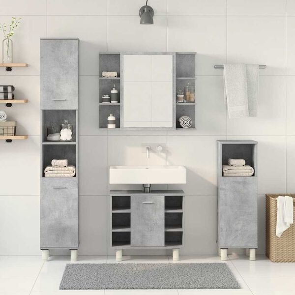 vidaXL Set Mobili da Bagno 4 pz Grigio Cemento in Legno Multistrato